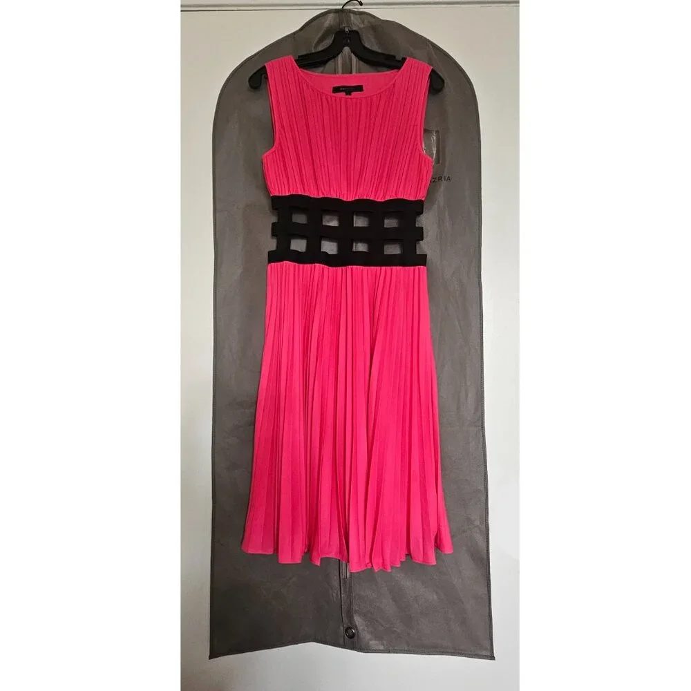Gisele Pleated Sleeveless A-Line Midi Dress with Dust Bag S Hot Pink - Picture 1 of 10